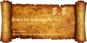 Babits Barnabás névjegykártya